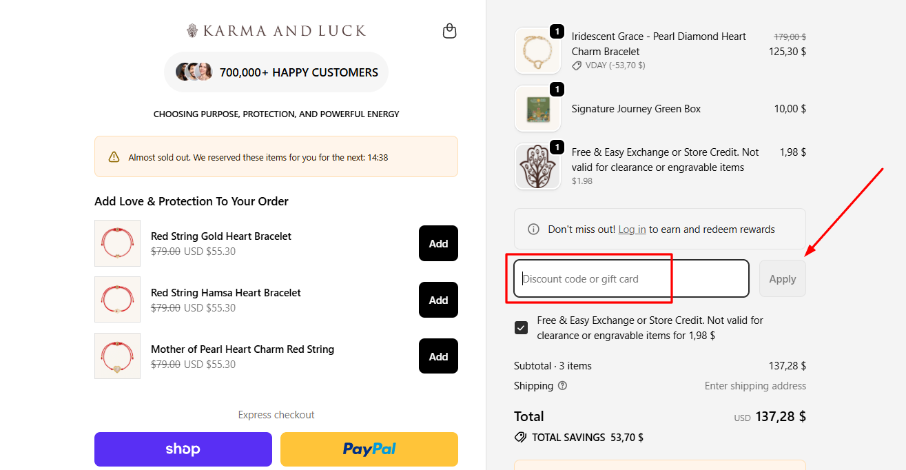 How to apply a Karma and Luck promo code