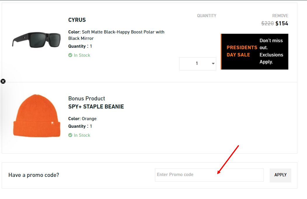 “How to apply a SPY Optic promo code”