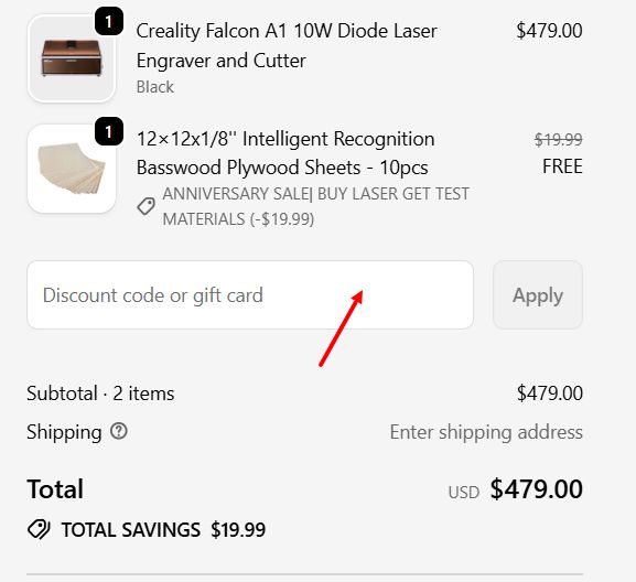 “How to apply a Creality Falcon promo code”