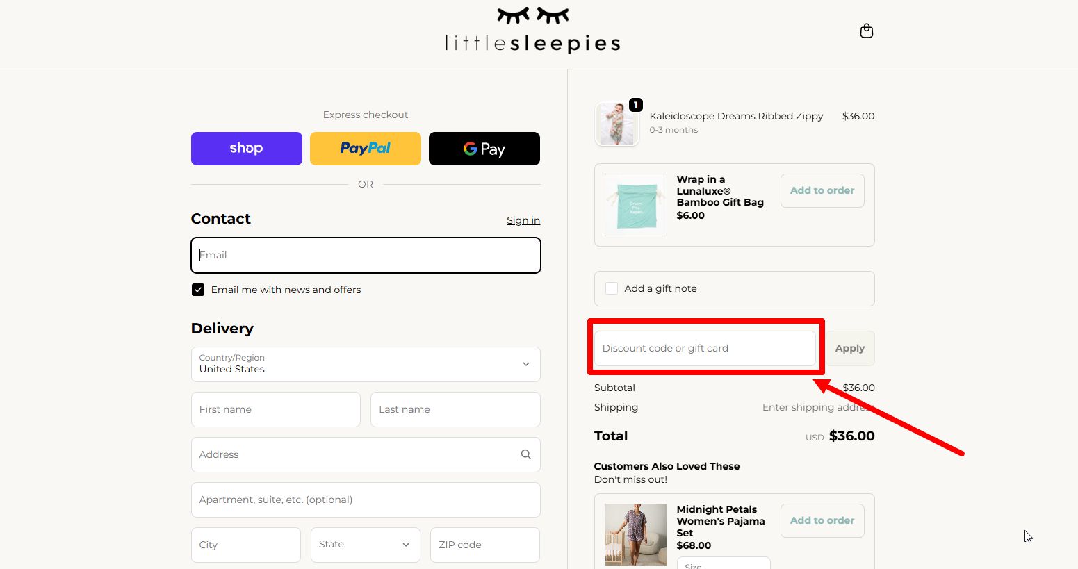“How to apply a Little Sleepies promo code”