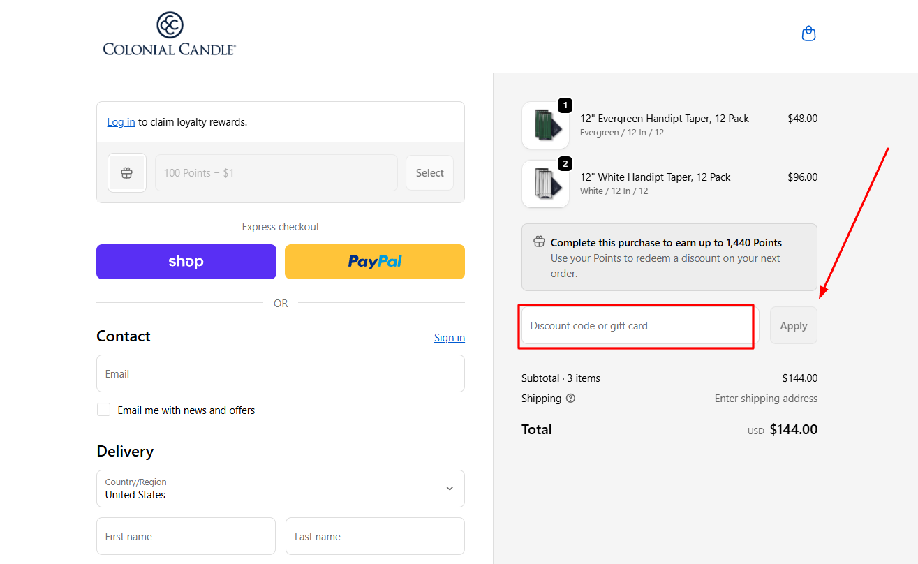 How to activate a Colonial Candle promo code