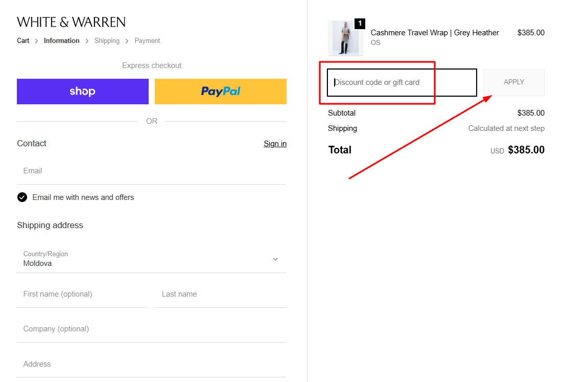 How to apply a White + Warren promo code