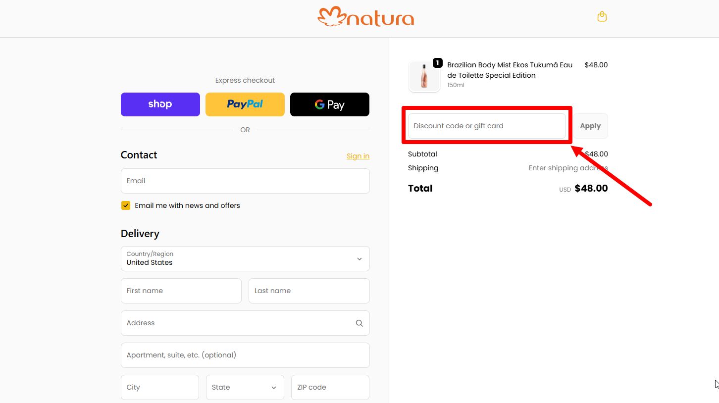 “How to apply a Natura promo code”