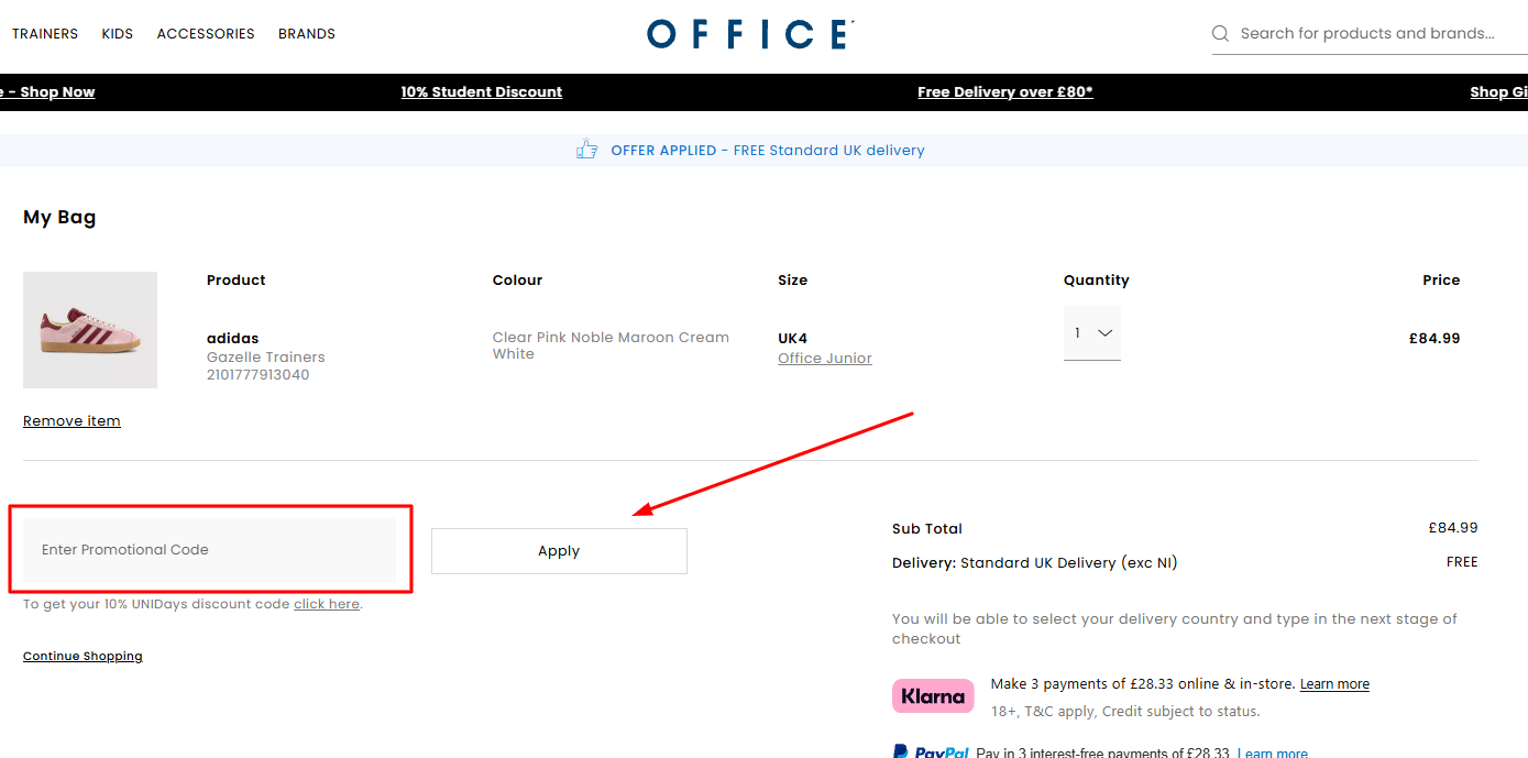 How to apply an Office Shoes promo code
