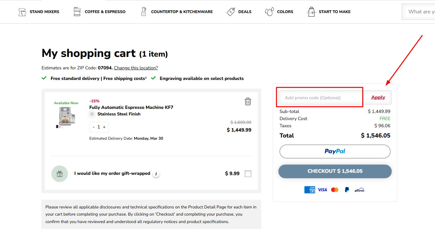 How to activate a KitchenAid promo code