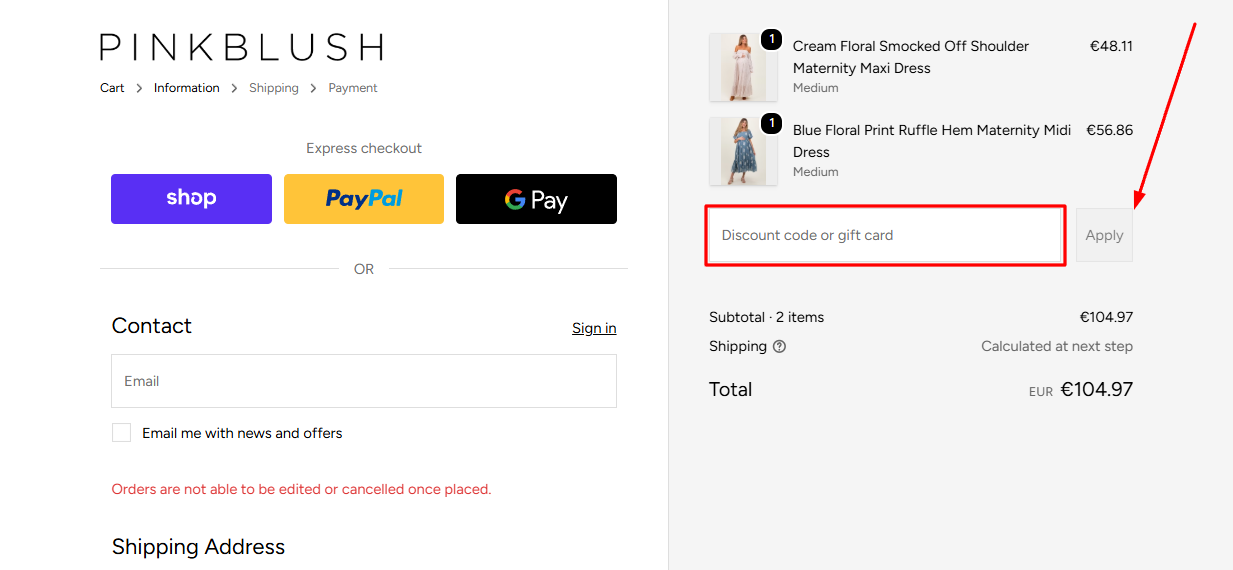 How to activate a PinkBlush Maternity promo code