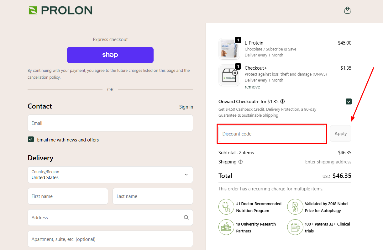 How to activate a ProLon promo code