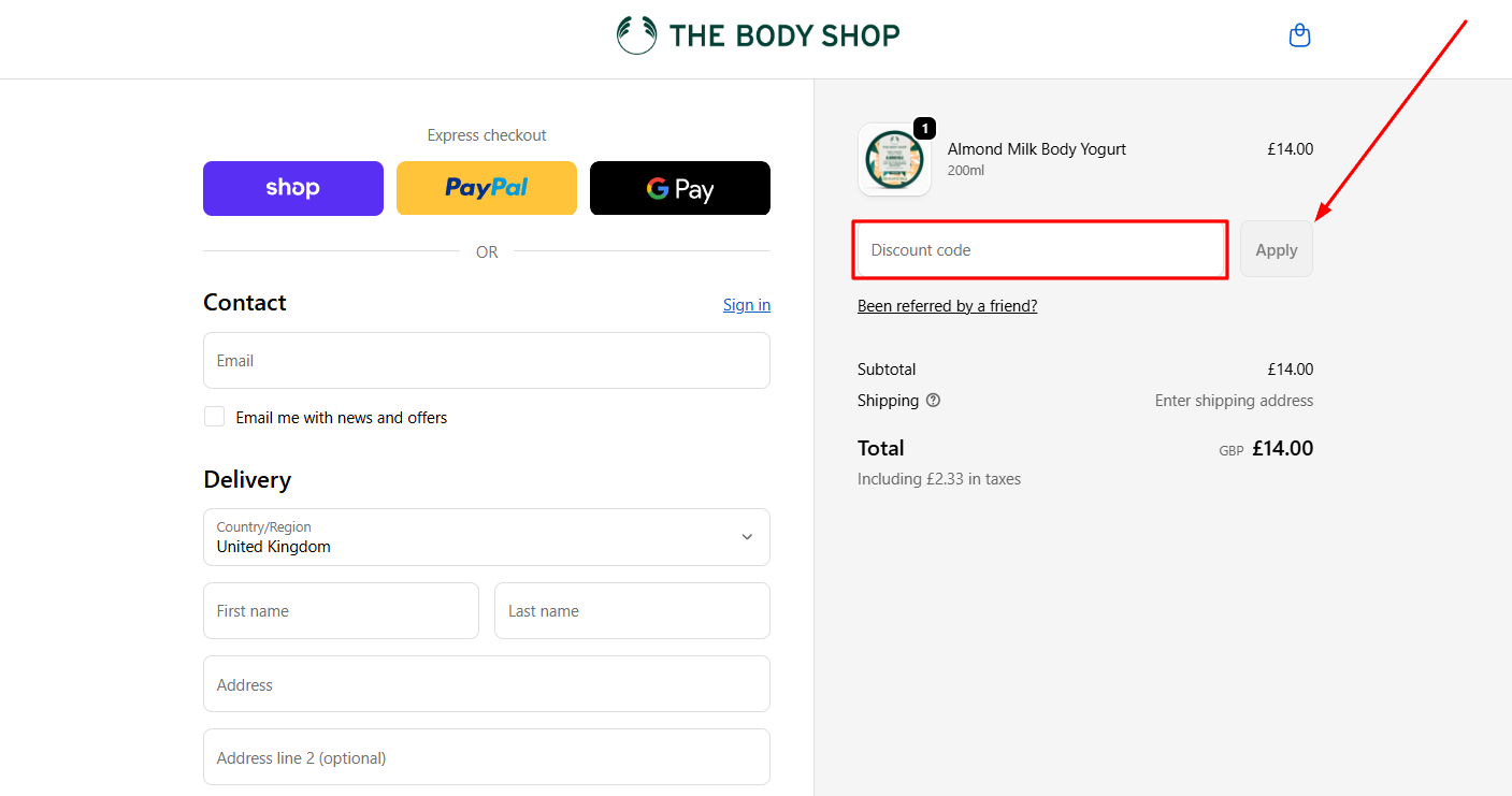 How to activate a The Body Shop promo code
