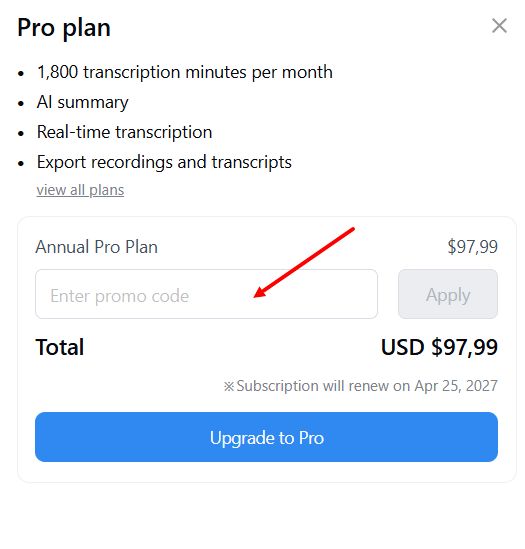 “How to apply a Notta promo code”