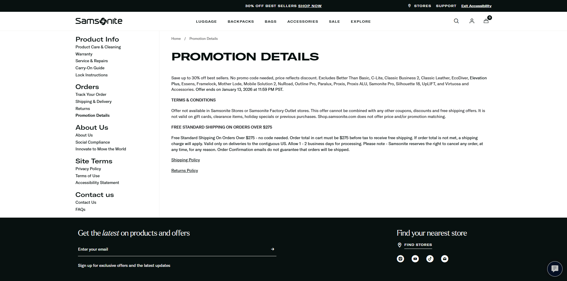 Samsonite discount code