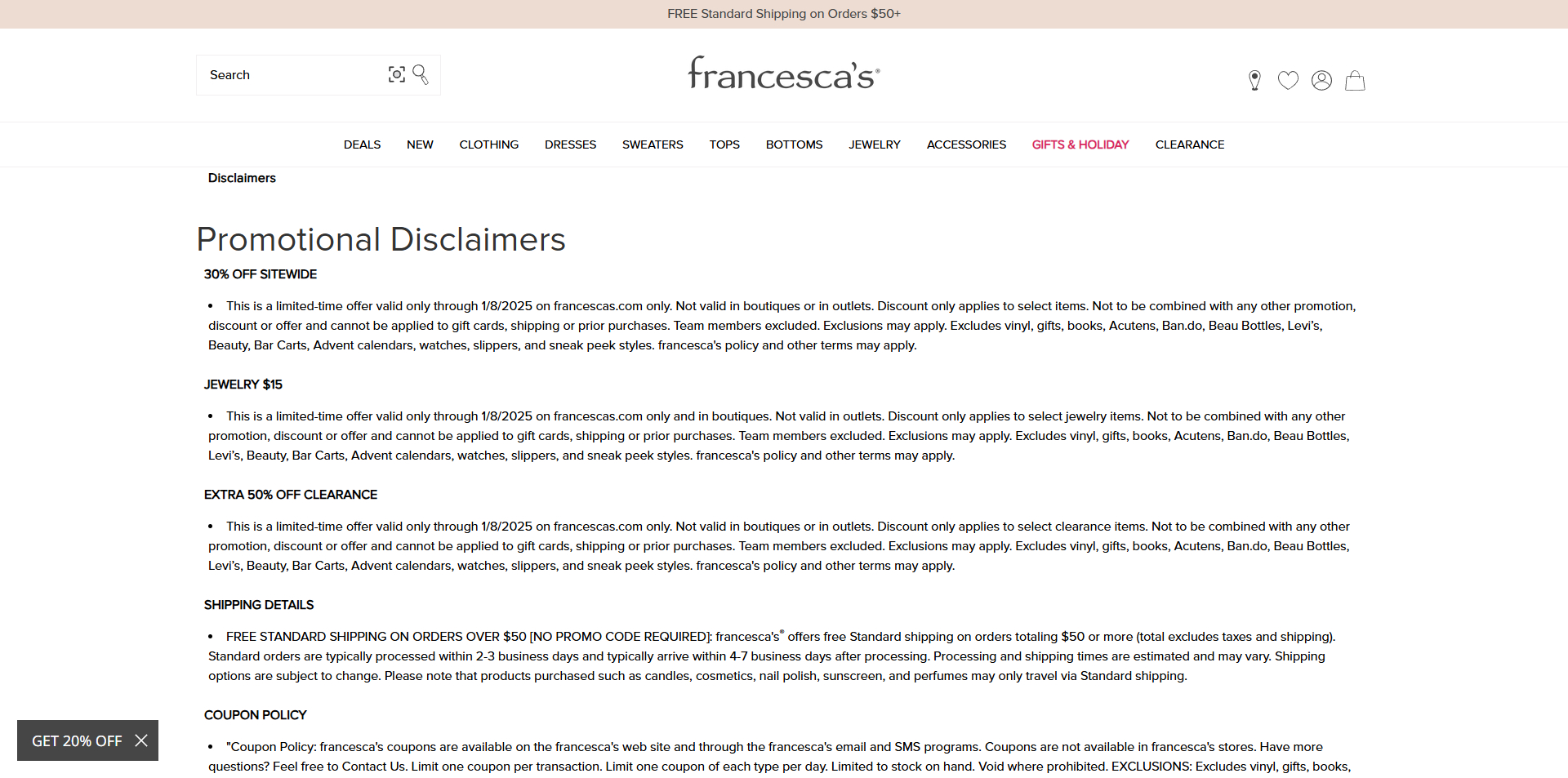 Francesca's discount code